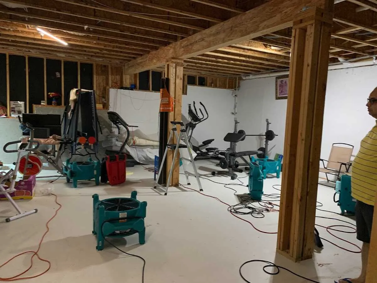 Basement drying equipment setup for Structural Drying in Tewksbury
